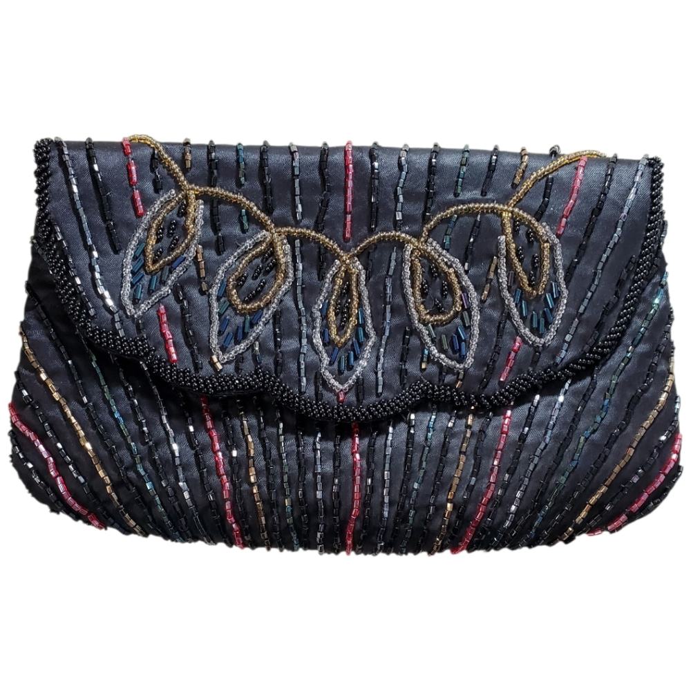 Vintage Elegant Black Beaded Clutch
